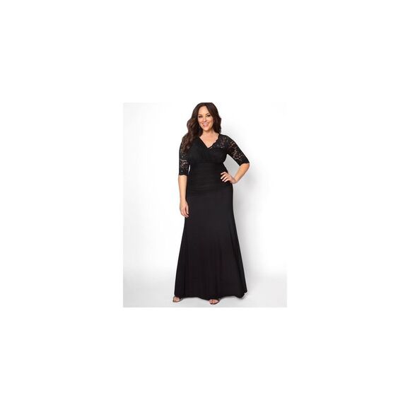 KIYONNA Womens Black Contrast Waistband Elbow Sleeve Maxi Formal Dress Plus 1X - Picture 1 of 1